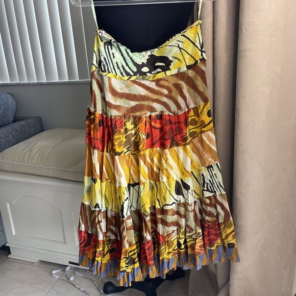 Alberto Makali Skirt Ruffle Layered Cotton Colorful Lined Flowey Y2K Yellow 12 - Picture 4 of 6